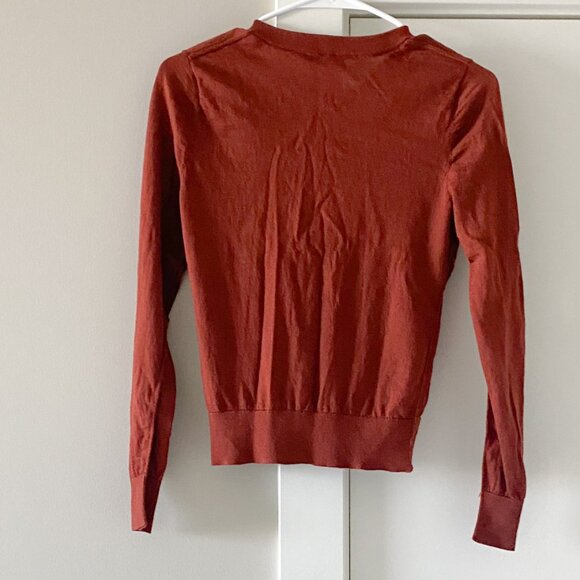 & Other Stories Wool Crew Neck Button up Cardigan in Rust Size XS Preppy - Picture 2 of 7